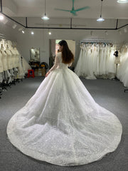 BYG high quality lace flower long sleeves wedding gown