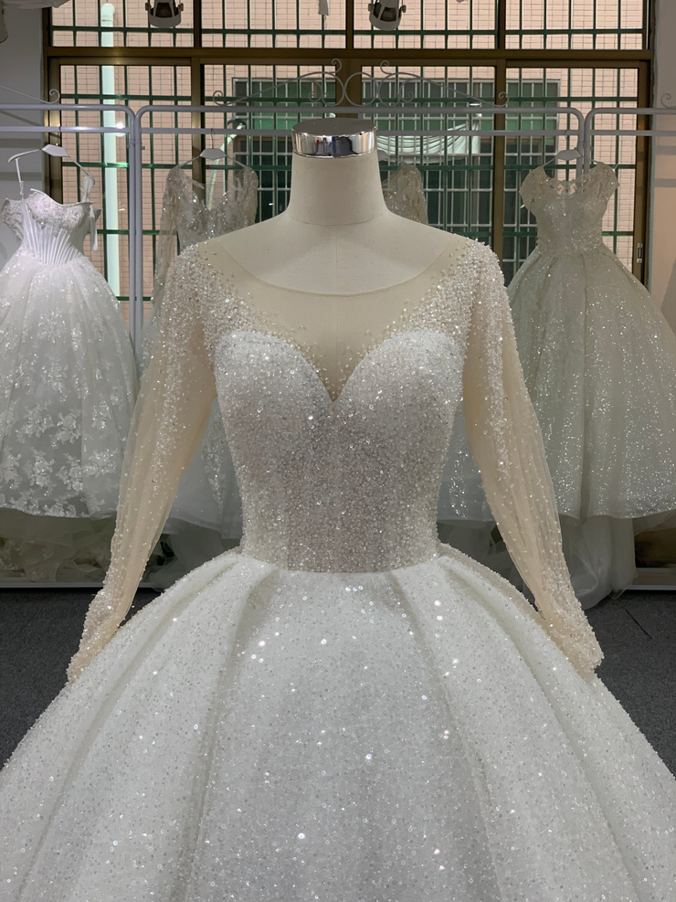 A Line Crystal Wedding Dresses V Neck Lace Long Sleeve Bridal Gowns Elegant Wedding  Dress robes de mariée - AliExpress