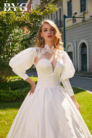 BYG #C003 two in one puff sleeves wedding dress