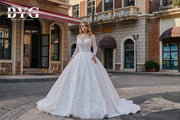 BYG #29779 luxury high neck full lace pearls ball gown