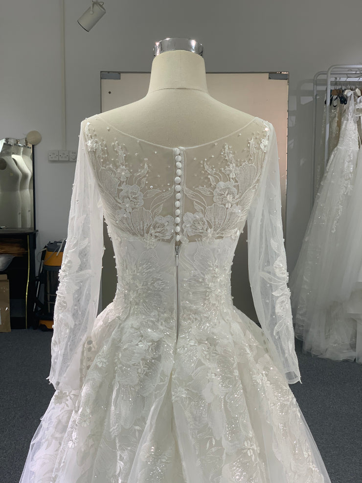 BYG hot saling long sleeves lace beading wedding dress