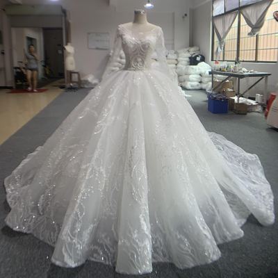 BYG new style wedding dress long sleeves chapel train bridal gown Ball gown wedding dress BYG Wedding Factory 