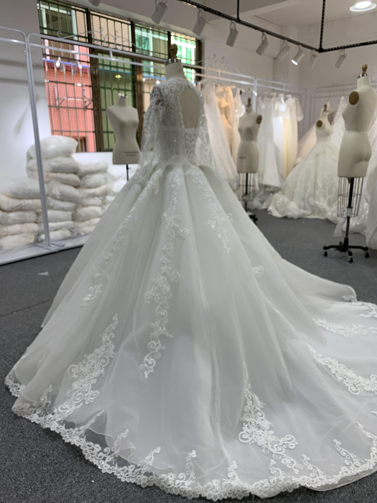 BYG 2020 elegant V neck long sleeves wedding dress for bride Ball gown wedding dress BYG Wedding Factory 