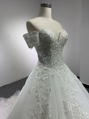 BYG chapel train off the shoulder lace wedding gown Ball gown wedding dress BYG Wedding Factory 