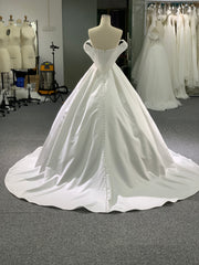BYG elegant satin off the shoulder wedding gown