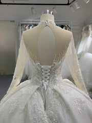 BYG long sleeves high neck beaded wedding dress