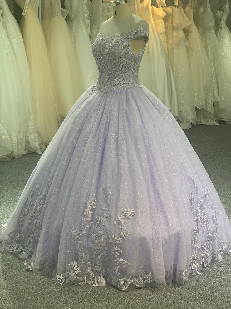 BYG off the shoulder wedding dress in purple
