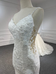BYG-#F5203-Sexy suspender mermaid handmade lace beaded wedding dress