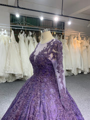 BYG long sleeves v neck purple wedding dress
