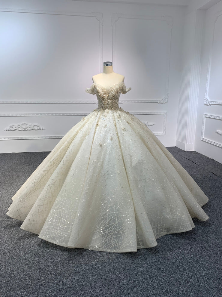 BYG-#PD017-One-shoulder atmospheric design with strong hand-beaded champagne color tutu skirt wedding dress