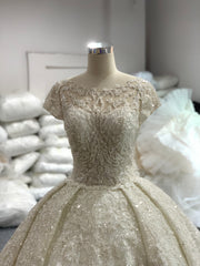 BYG newest portrait cap sleeves lace wedding dress