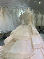 BYG luxury stunning heavy beadings wedding dress with cathedral train