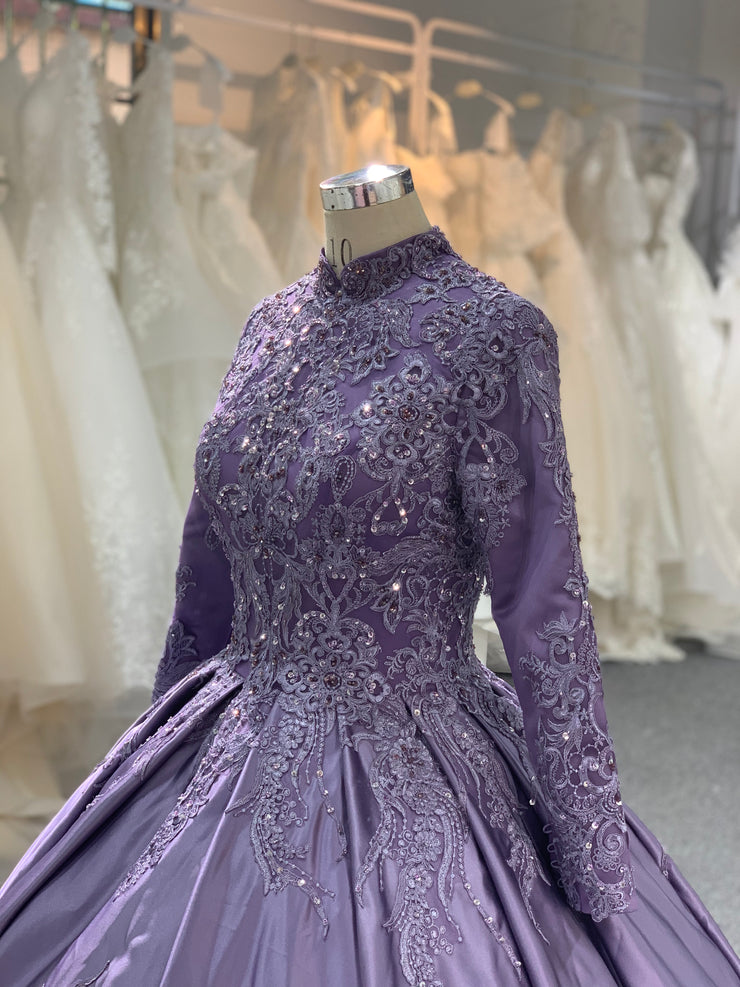 BYG Muslim purple long sleeves wedding dress