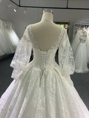 BYG lantern sleeves V neck wedding dress