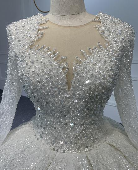 Z053 HEAVY BEADING LONG SLEEVE BALLGROWN WITH SHOULDER PAD DESIGN
